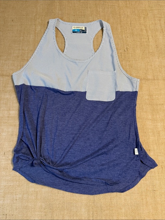 Magellan Outdoors Tops - Blue Striped Pocket Racerback Tank Top